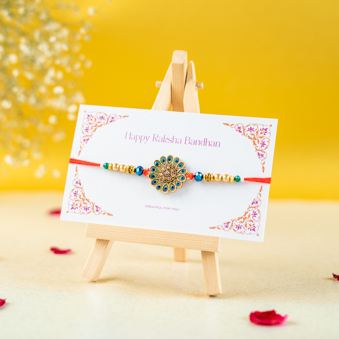 Peacock Feather Rakhi Bracelet