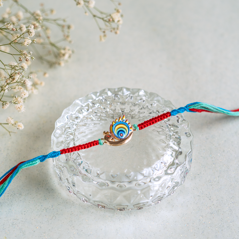 Bhaiya Bhabhi Rakhi Set with Peacock & Evil Eye Charms