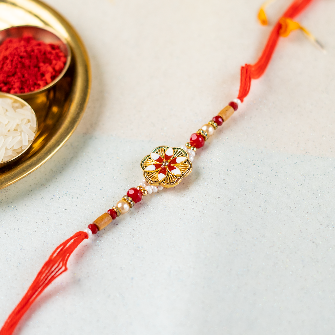 Floral Red and Gold Rakhi Bracelet