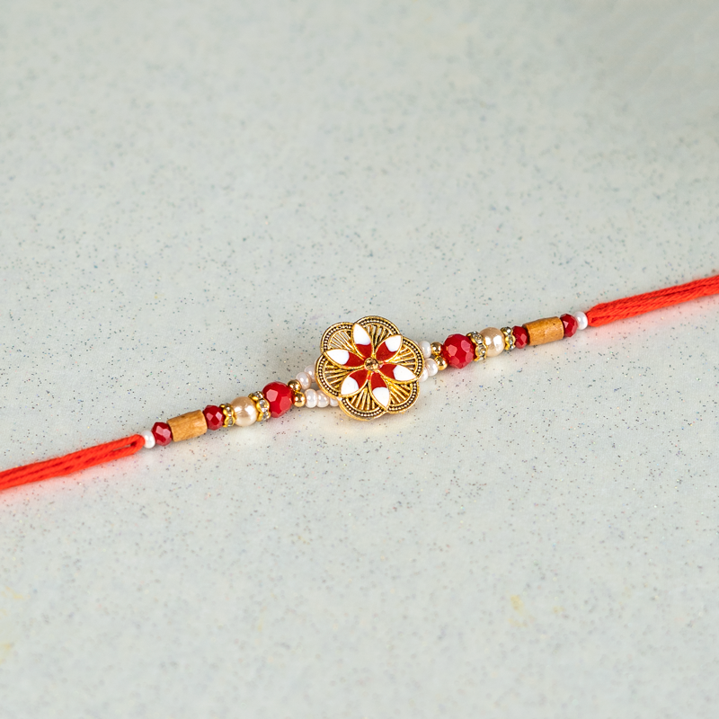Floral Red and Gold Rakhi Bracelet
