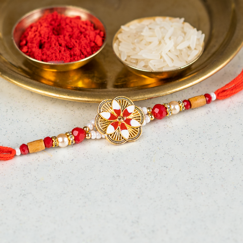 Floral Red and Gold Rakhi Bracelet