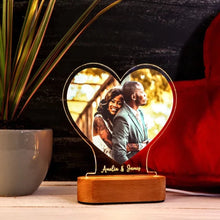 Personalized heart shaped lamp w/ photo and etched name