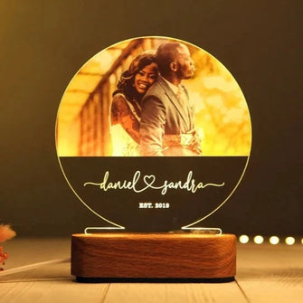 Personalized circular lamp w/ photo and etched name