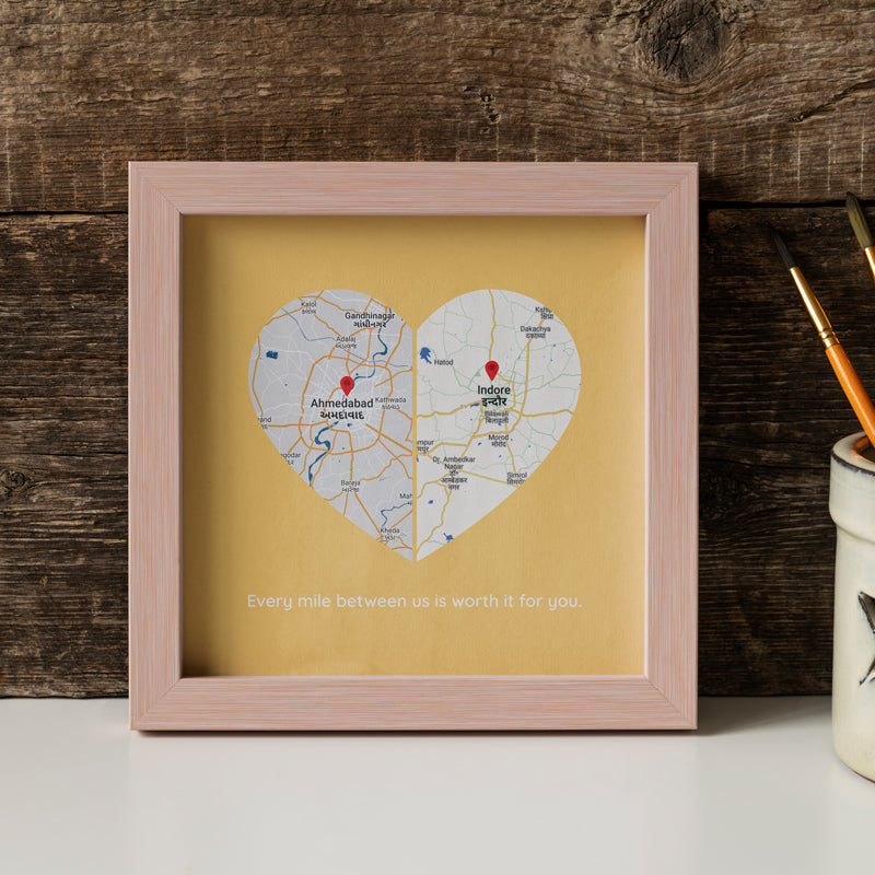 Miles mapped in a heart customizable frame